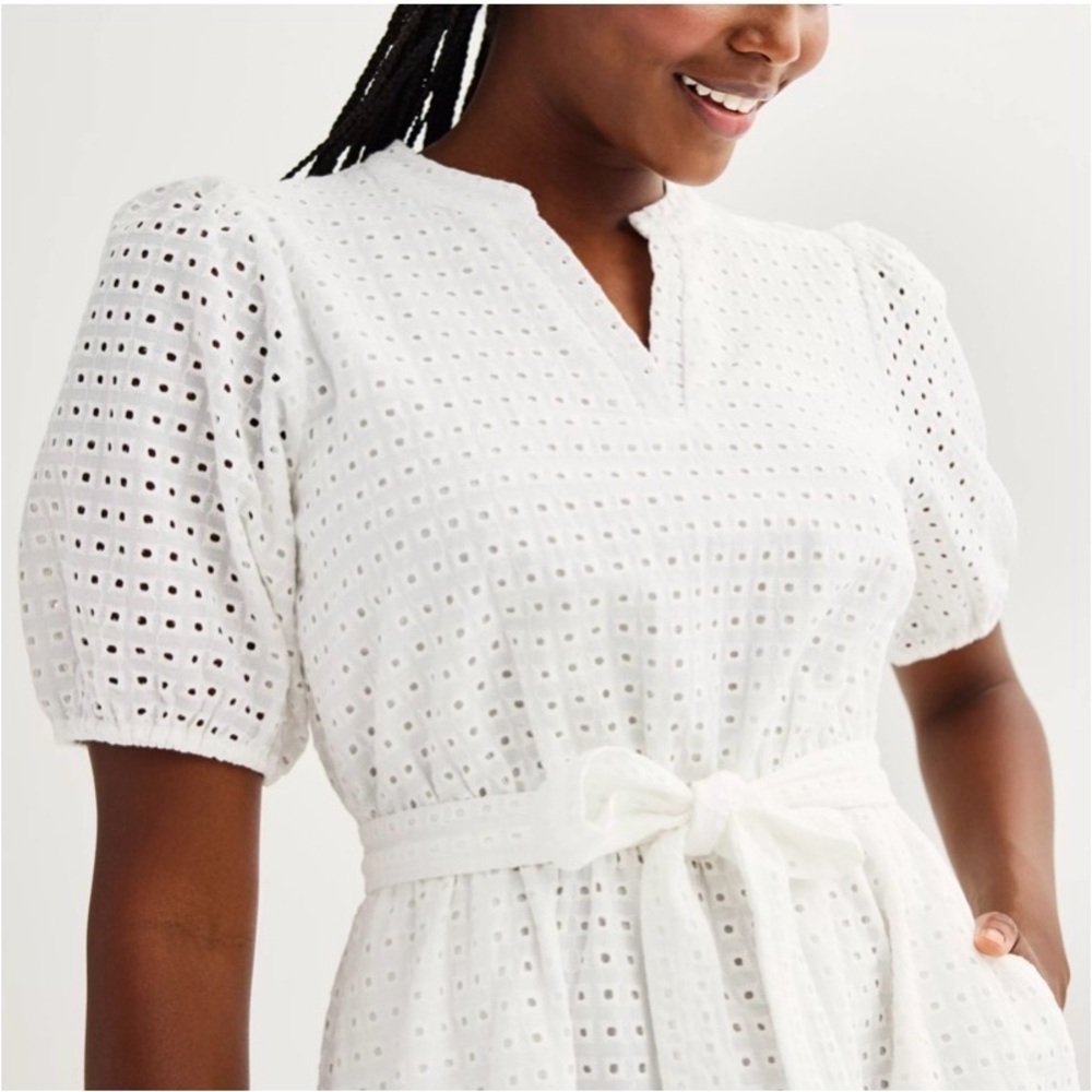 Draper James White Eyelet Tie-Waist Mini Dress - Picture 3 of 12